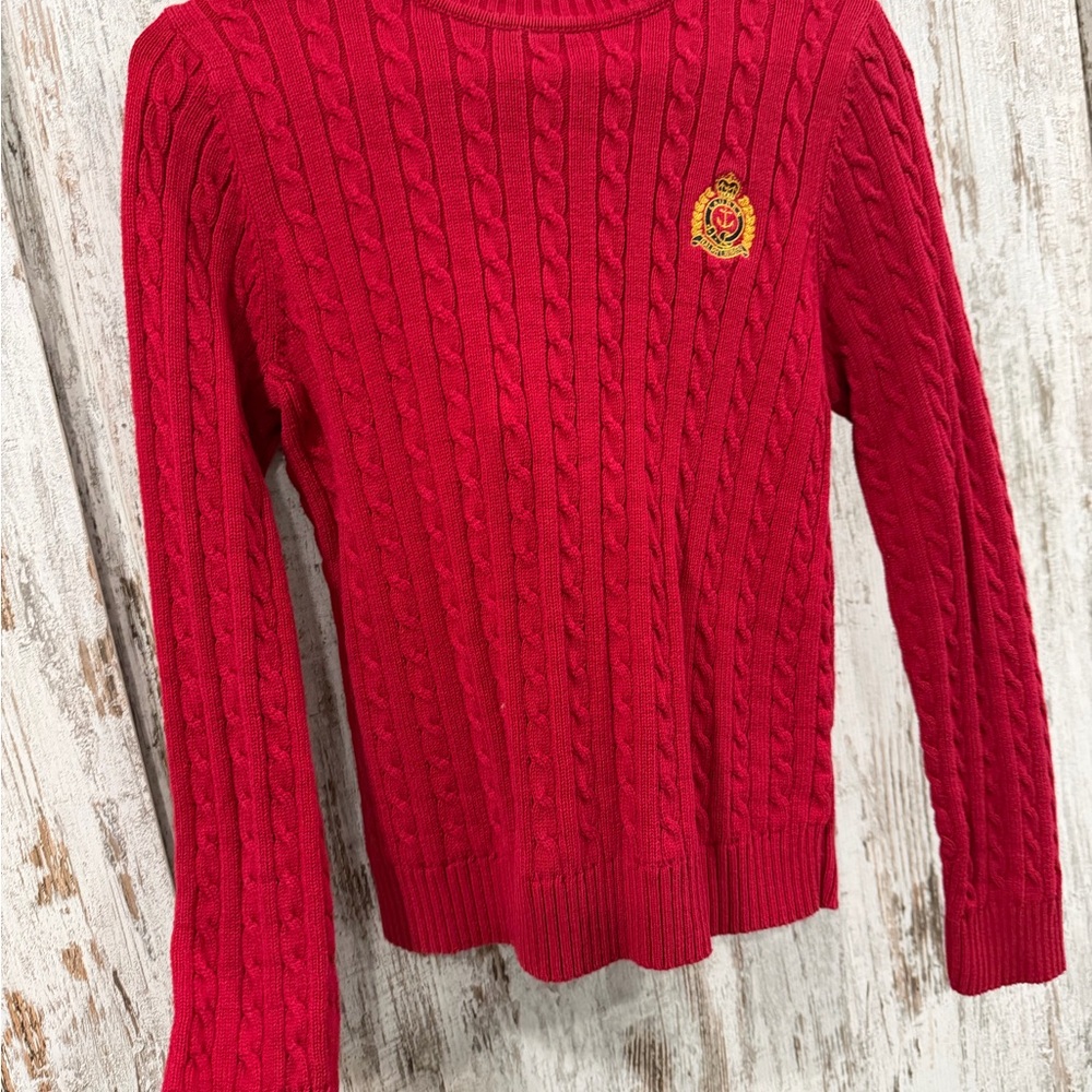 Ralph Lauren Vibrant Red Cable Knit Hoodie